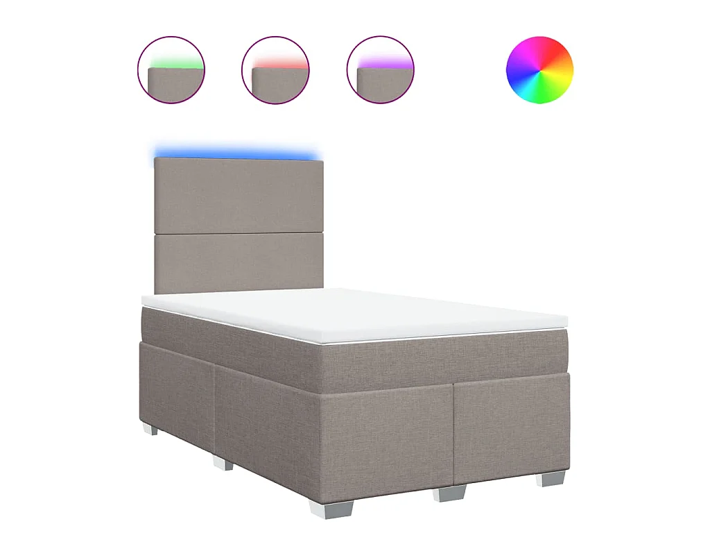 Cama box spring con colchón tela gris taupe 120x190 cm