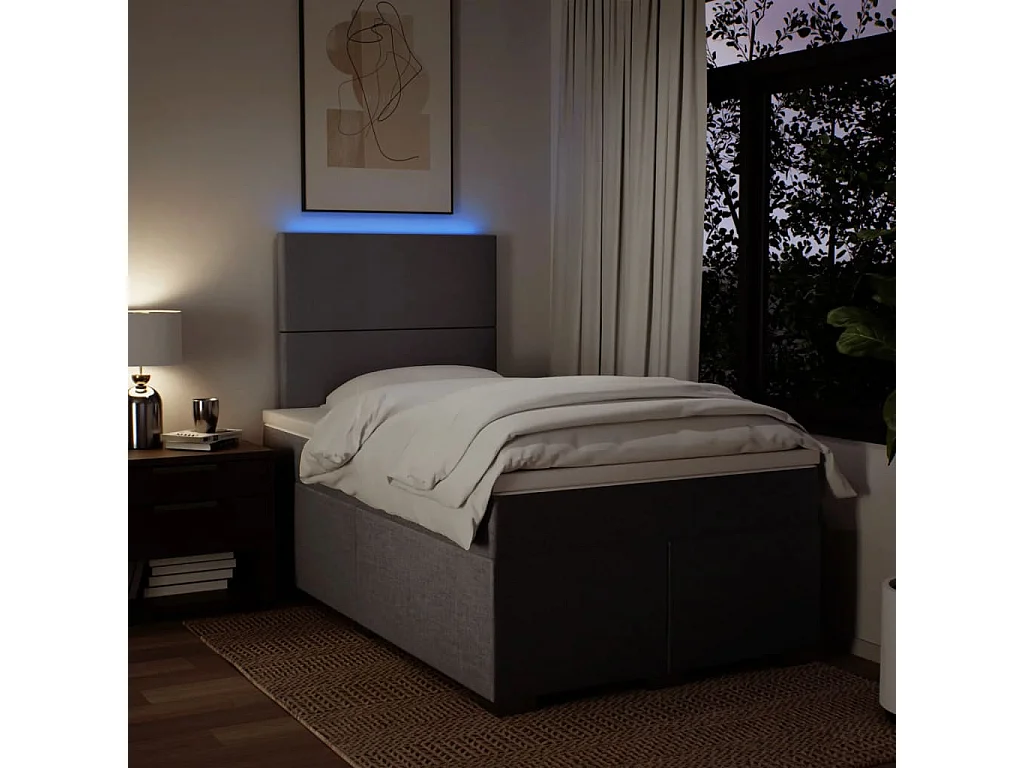 Cama box spring con colchón tela gris taupe 120x190 cm
