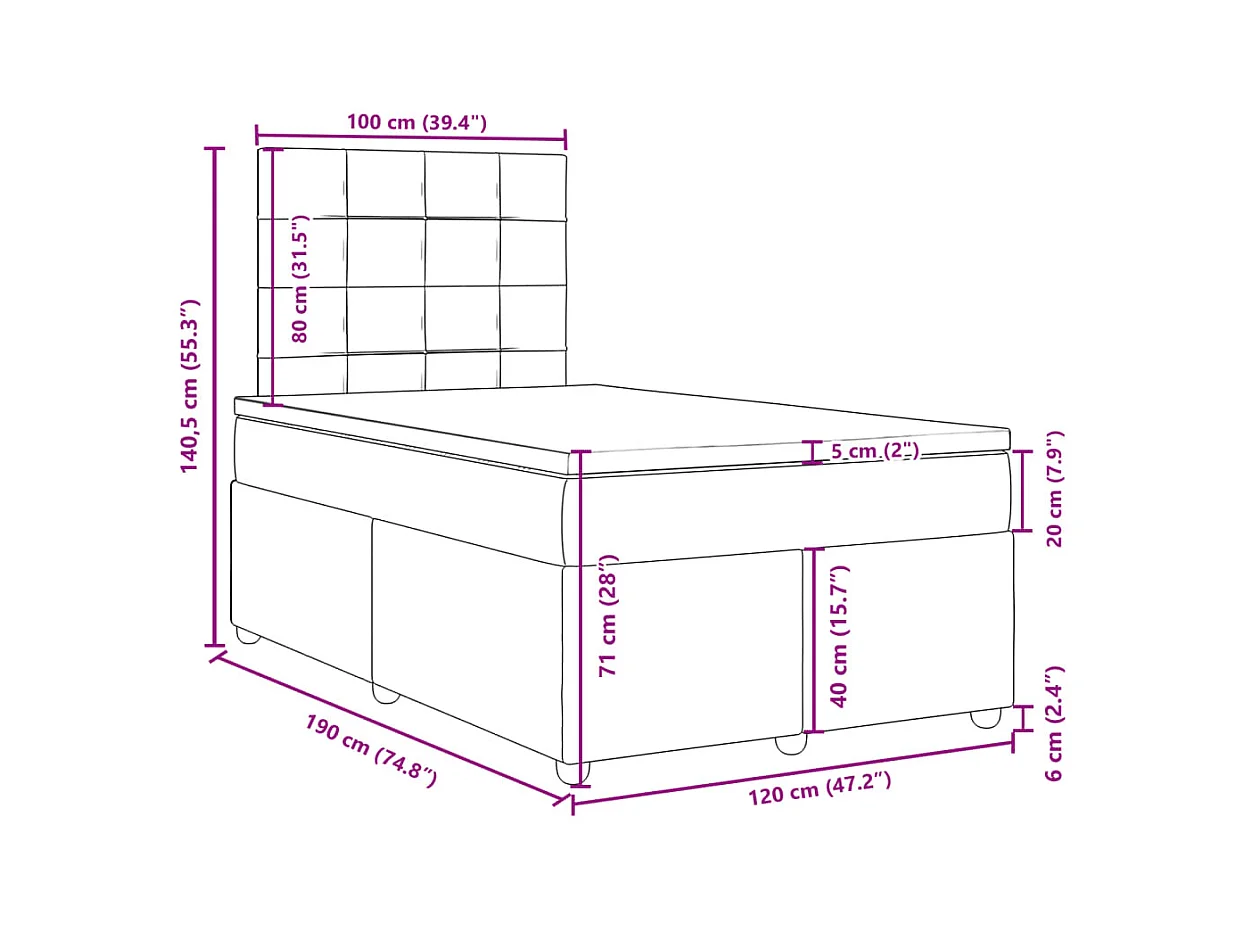 Boxspringbett mit Matratze Hellgrau 120x190 cm Stoff