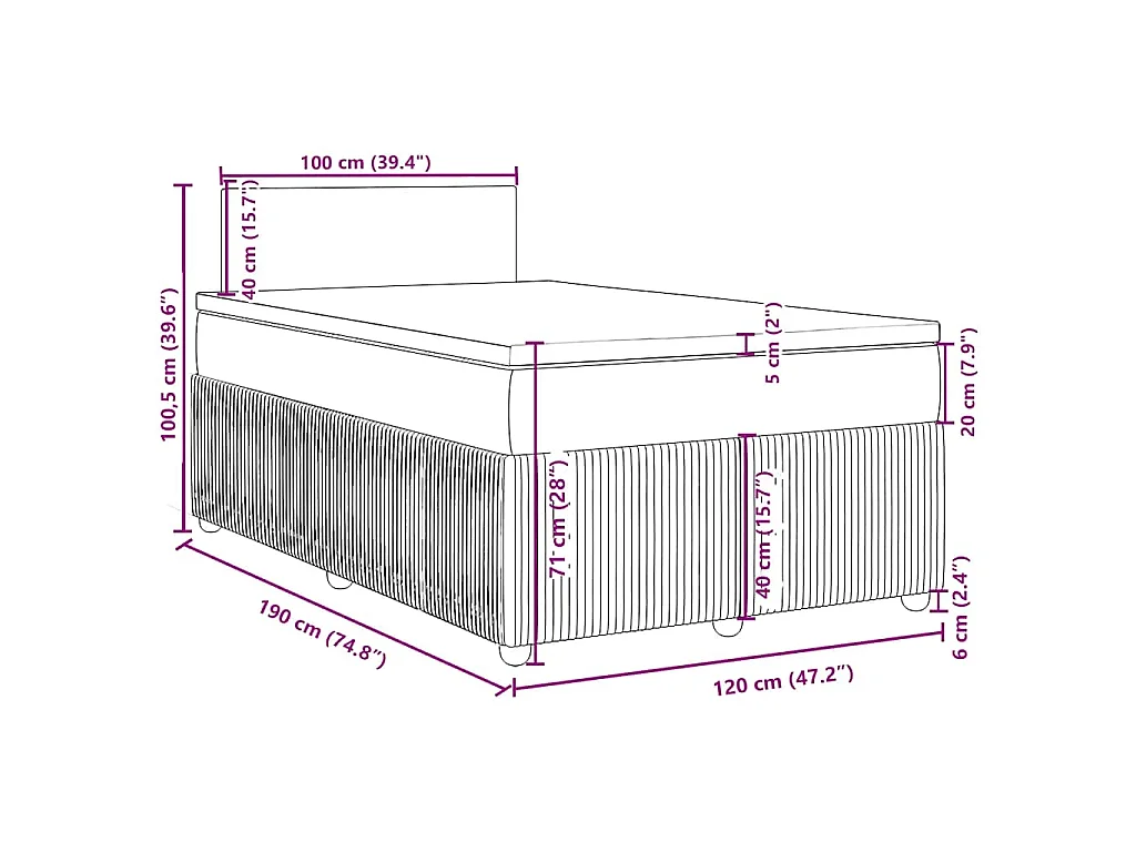 Cama box spring con colchón tela marrón oscuro 120x190 cm