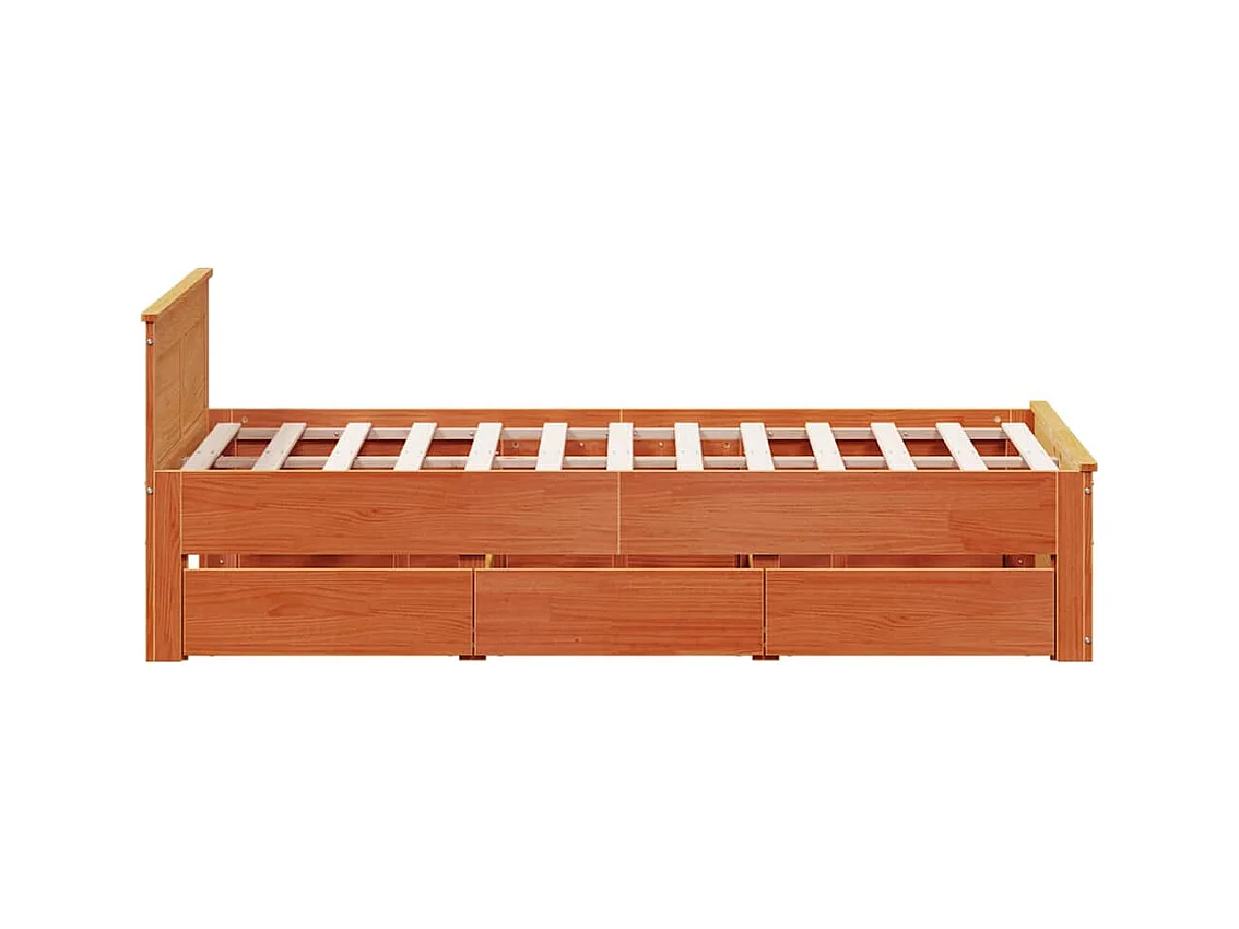 Massivholzbett ohne Matratze mit Kopfteil Wachsbraun 120x190 cm