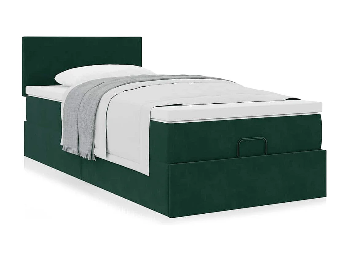 Pouf Letto con Materasso Verde Scuro 120x190 cm Velluto
