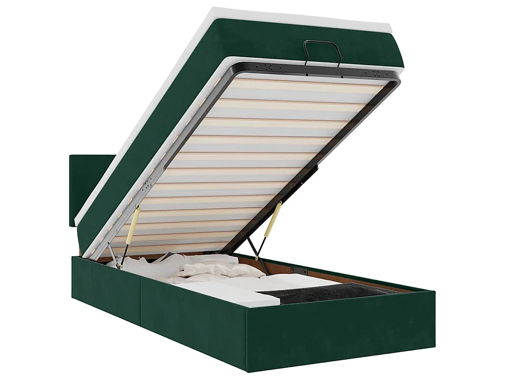 Cama otomana con colchón 120x190 cm terciopelo verde oscuro