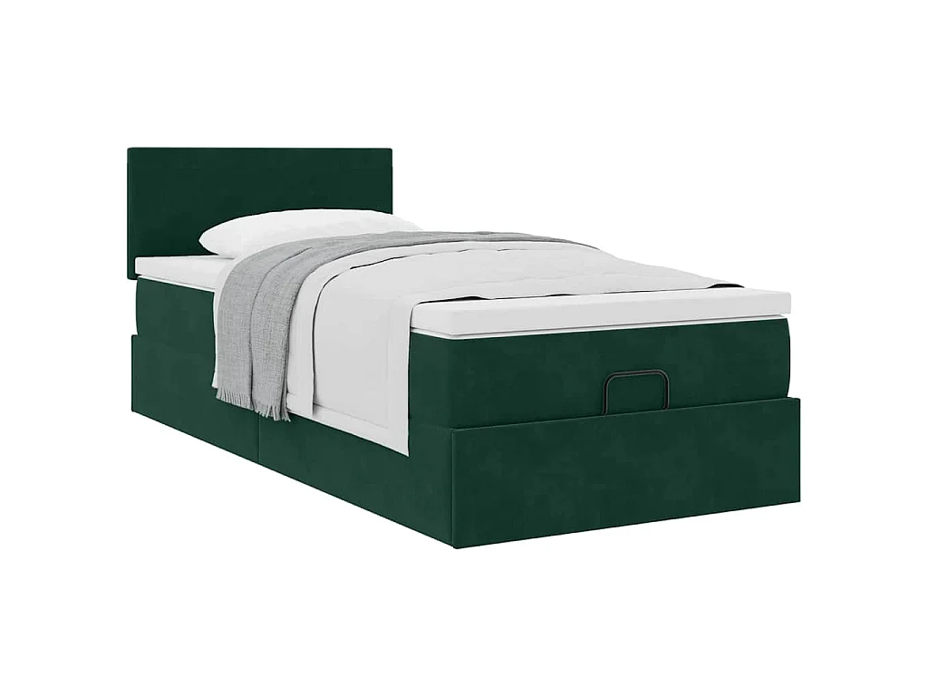 Cama otomana con colchón 120x190 cm terciopelo verde oscuro