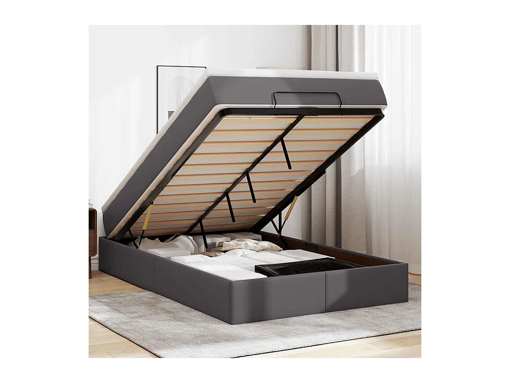 Cadre de lit ottoman avec matelas gris 120x200 cm similicuir