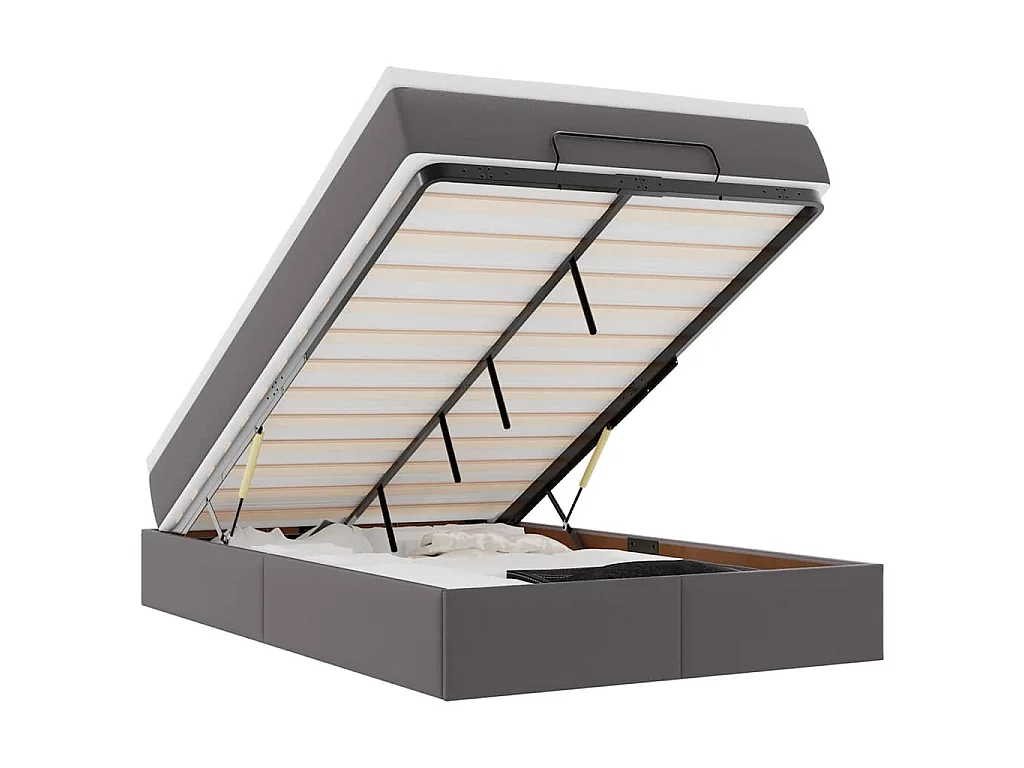 Estructura cama otomana colchón cuero sintético gris 120x200cm