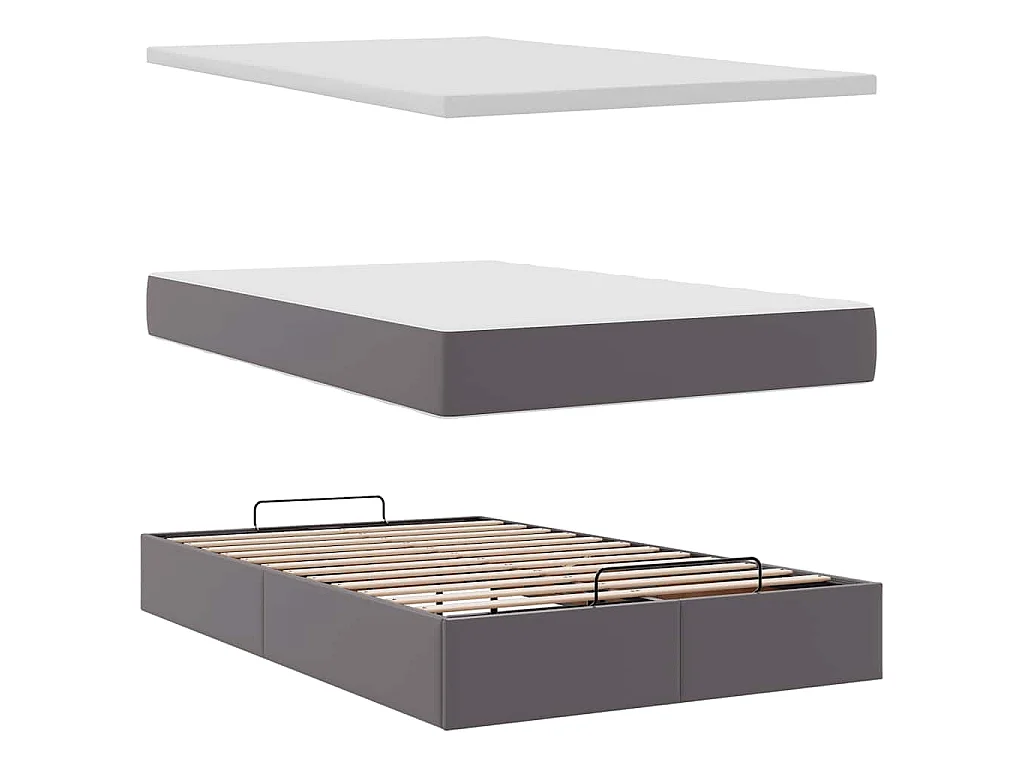 Estructura cama otomana colchón cuero sintético gris 120x200cm