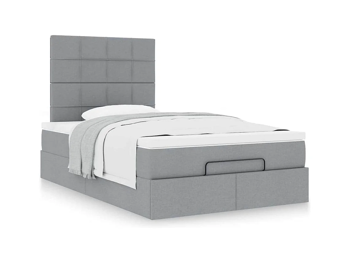 Cadre de lit ottoman avec matelas gris clair 120x190 cm tissu