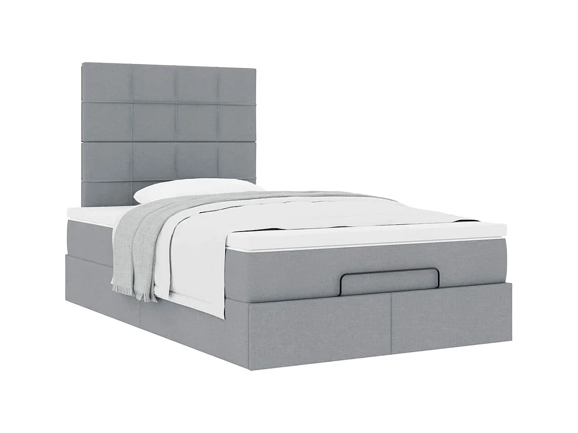 Cadre de lit ottoman avec matelas gris clair 120x190 cm tissu