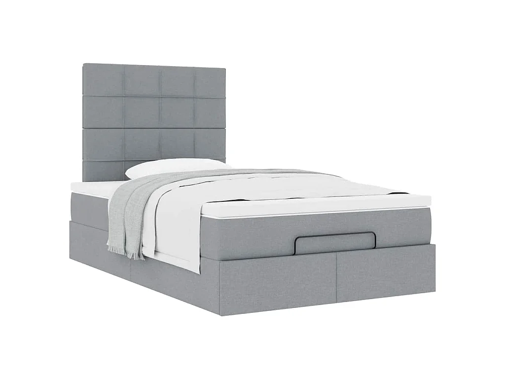 Ottoman-Bett mit Matratze Hellgrau 120x190 cm Stoff