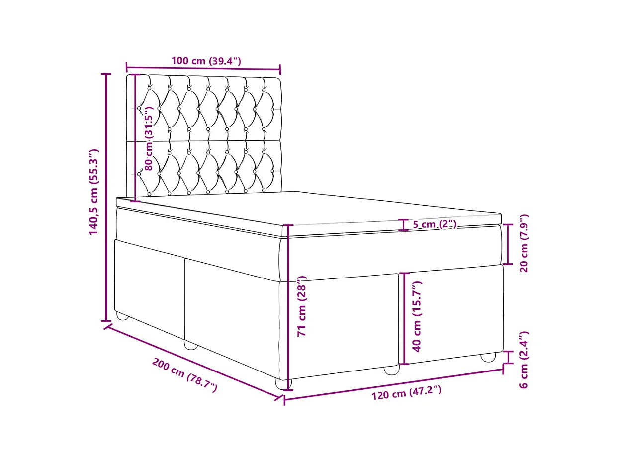 Boxspringbett mit Matratze Blau 120x200 cm Stoff
