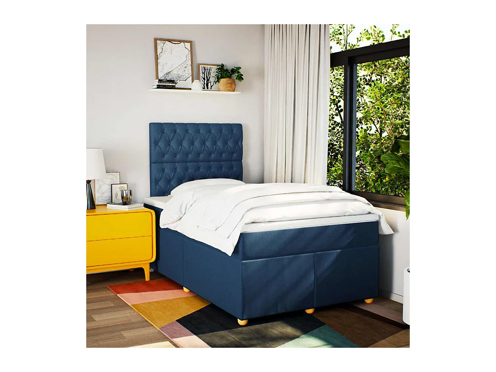 Boxspringbett mit Matratze Blau 120x200 cm Stoff