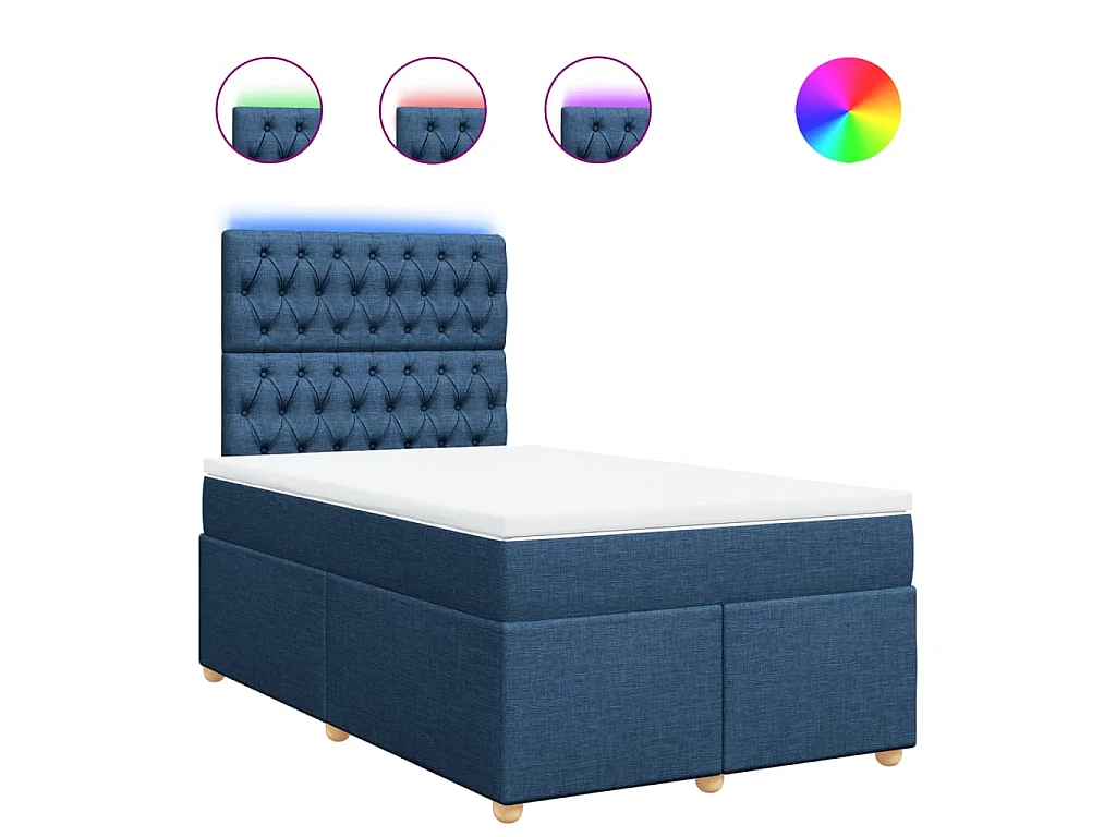 Cama box spring con colchón tela azul 120x200 cm