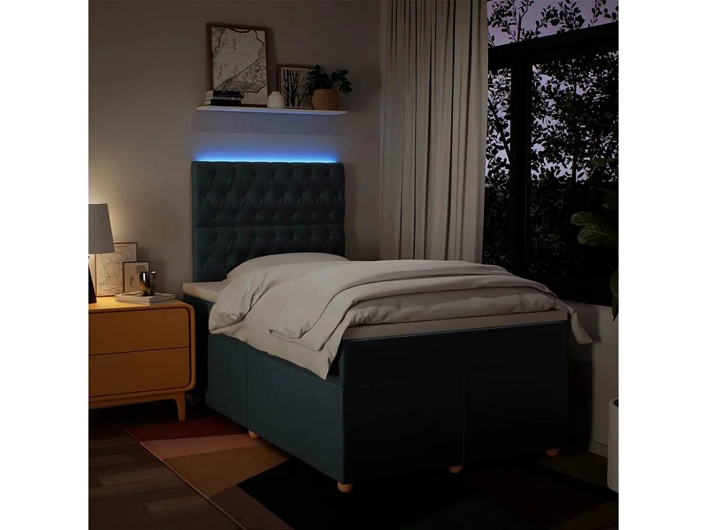 Cama box spring con colchón tela azul 120x200 cm