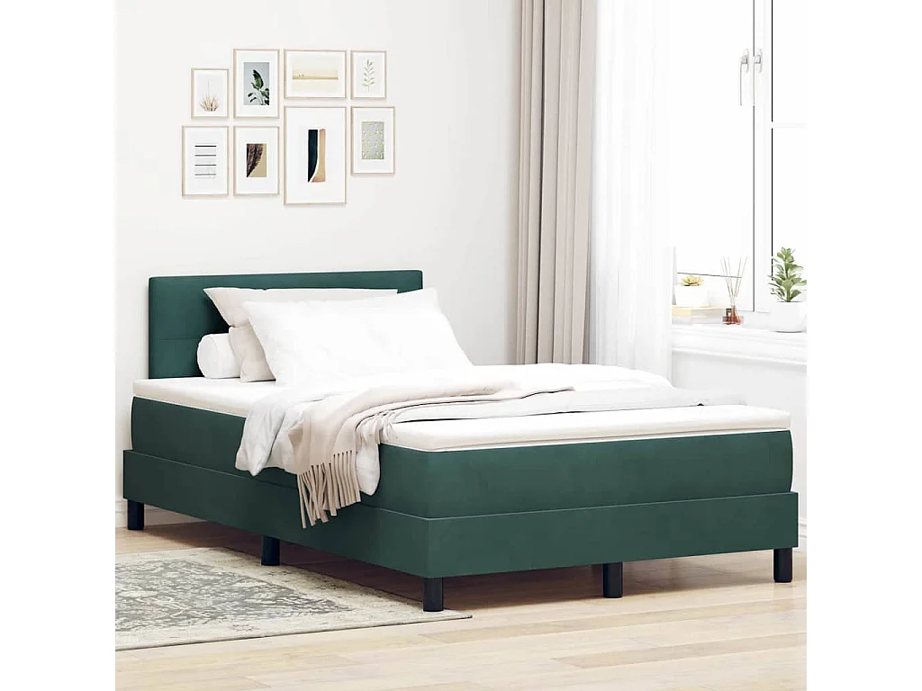 Cama Box com colchão Verde Escuro 120 x 190 cm Veludo