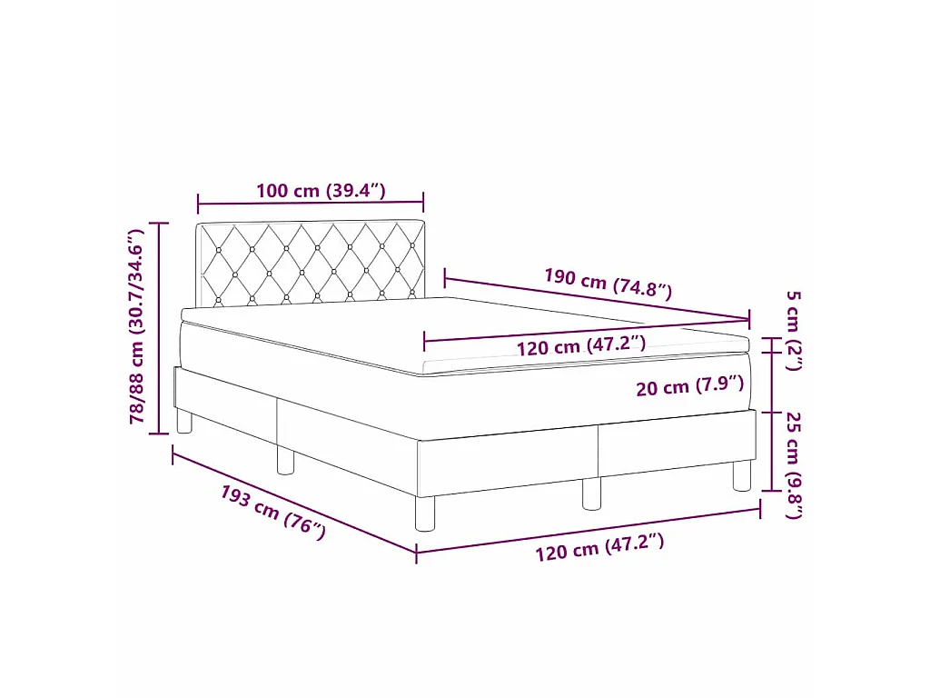 Cama Box com colchão Verde Escuro 120 x 190 cm Veludo