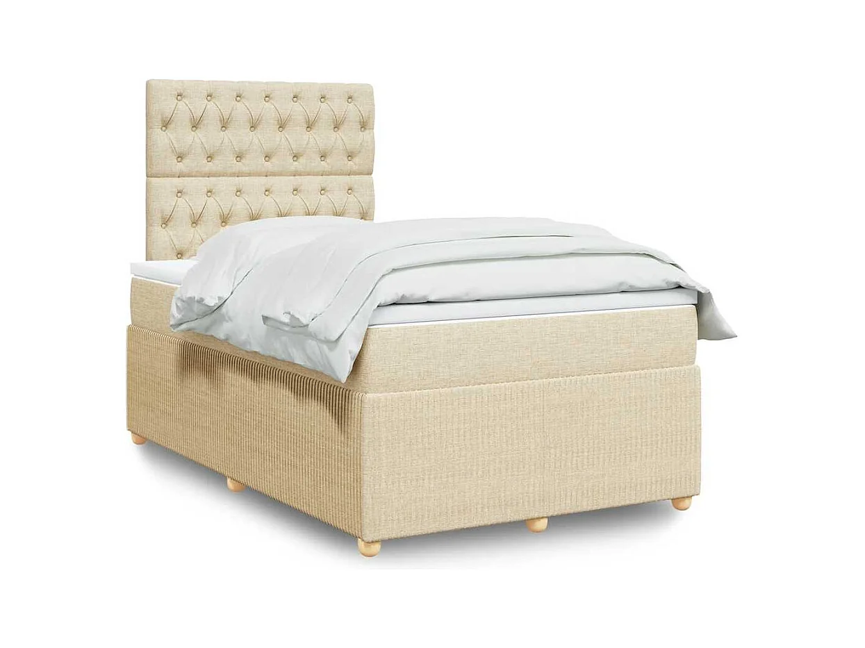 Sommier à lattes de lit avec matelas Crème 120x200 cm Tissu