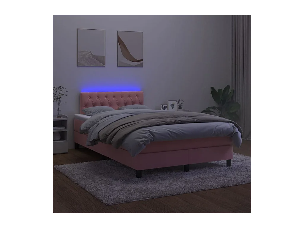 Sommier à lattes de lit et matelas LED rose 120x190 cm velours