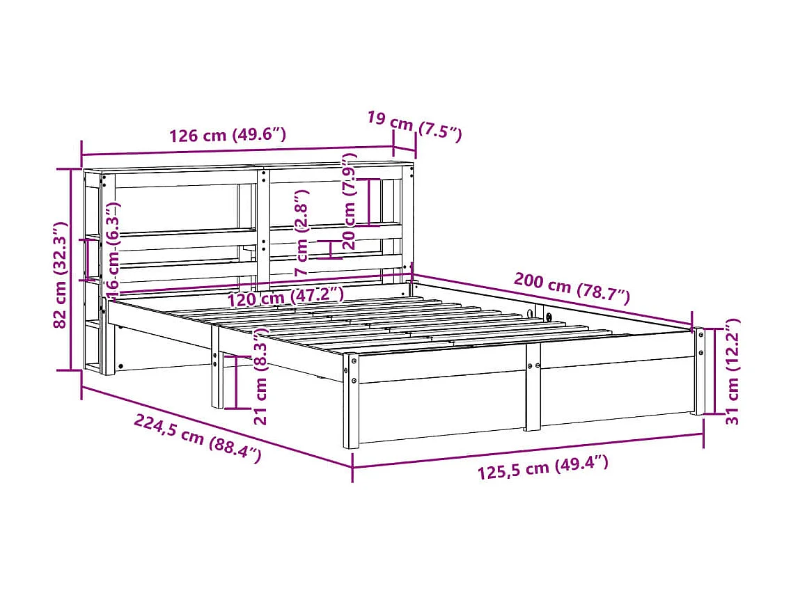 Estructura de cama con cabecero madera maciza pino 120x200 cm
