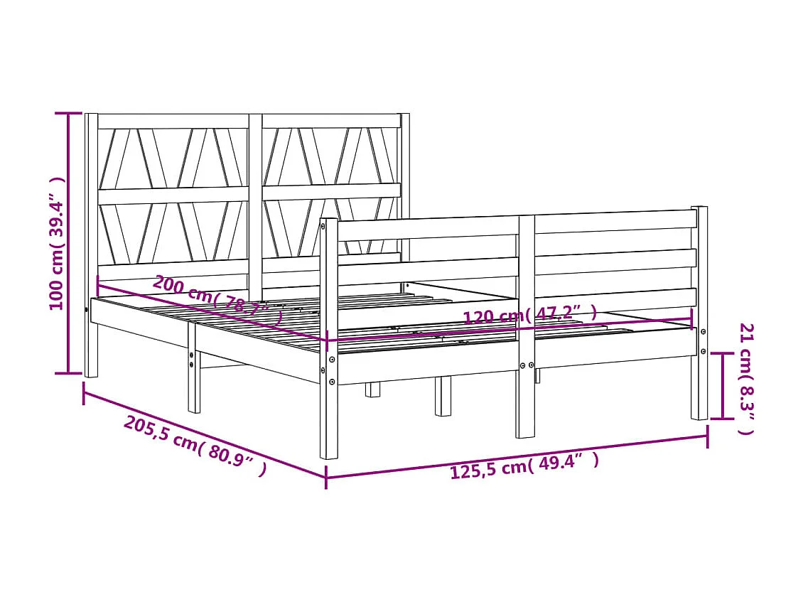 Massivholzbett mit Kopfteil 120x200 cm