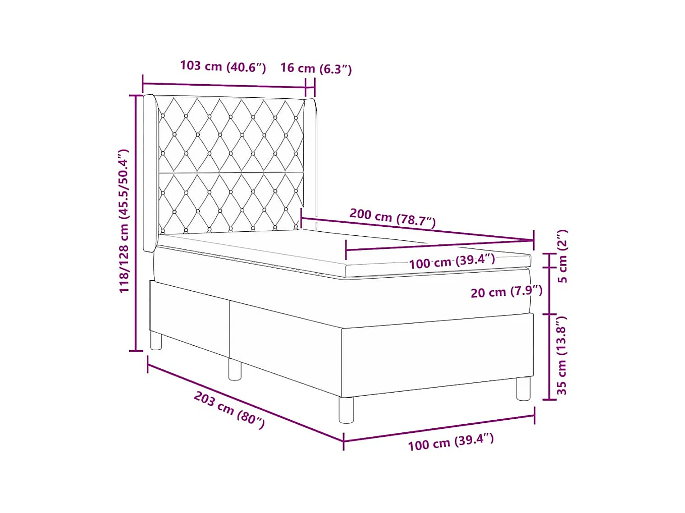 Boxspringbett mit Kopfteil Blau 100 x 200 cm Samt