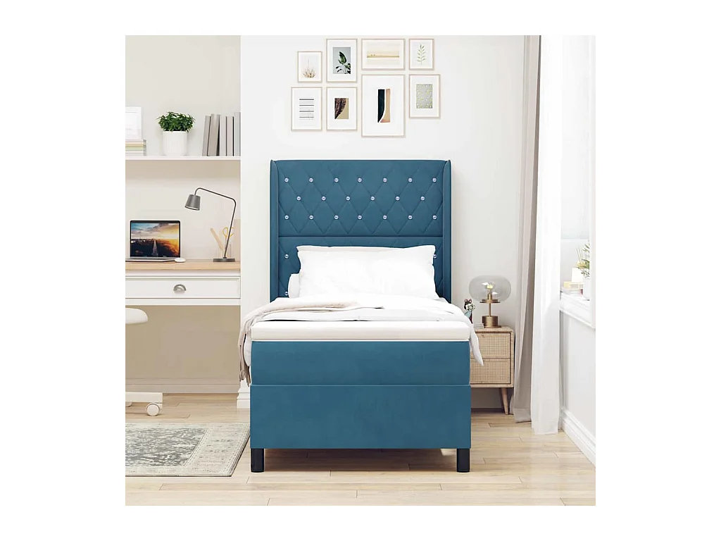 Boxspringbett mit Kopfteil Blau 100 x 200 cm Samt