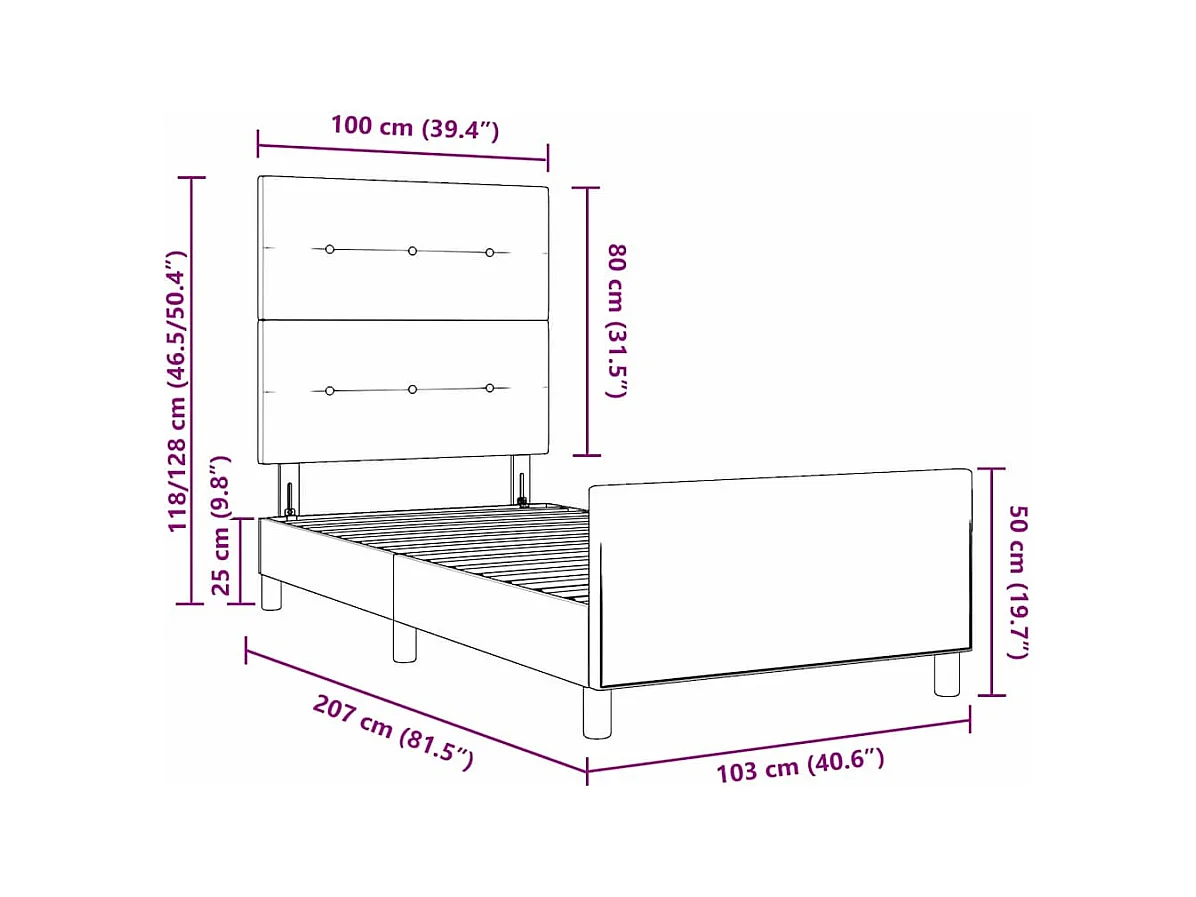 Bedframe met hoofdeinde Donkergrijs 100 x 200 cm Fluweel