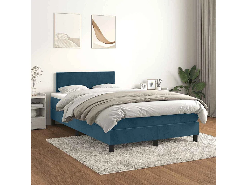 Boxspringbett mit Matratze Dunkelblau 120x190 cm Samt