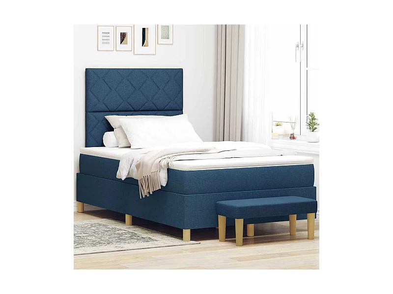 Lit à ressorts avec matelas Bleu 120 x 200 cm tissu