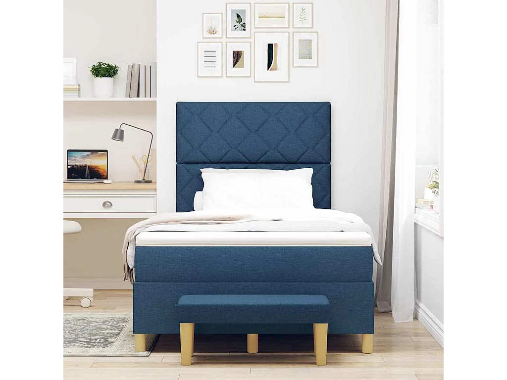 Boxspring bed met matras met hoofdeinde Blauw 120 x 200 cm Stof