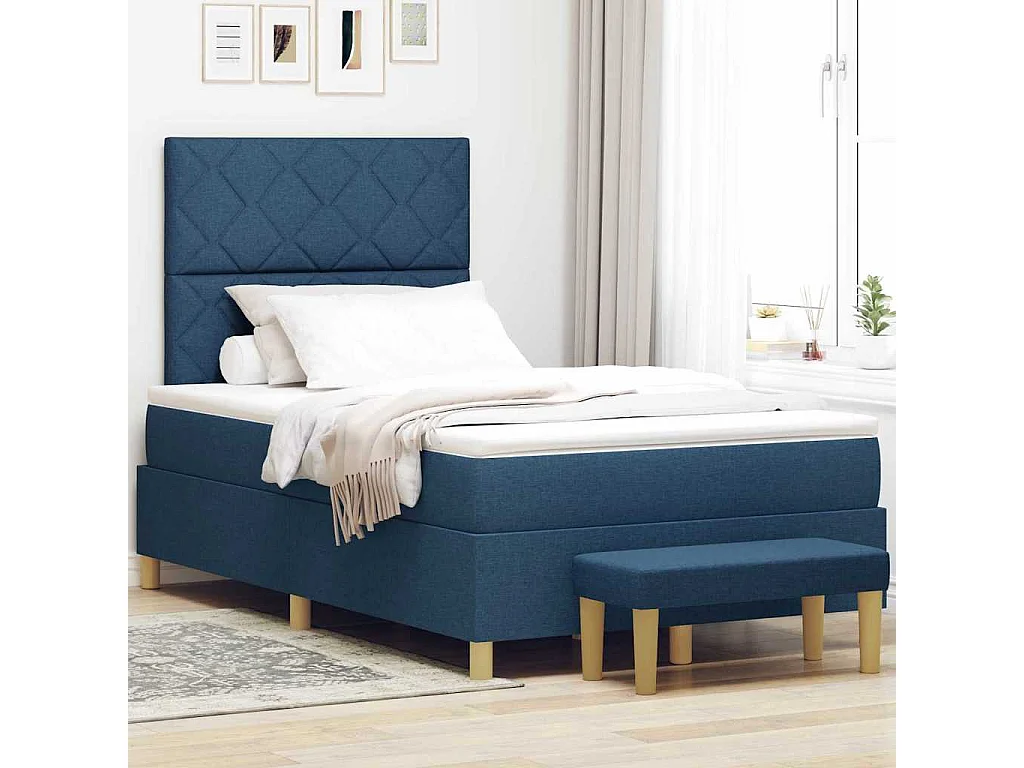 Lit à ressorts avec matelas Bleu 120 x 200 cm tissu