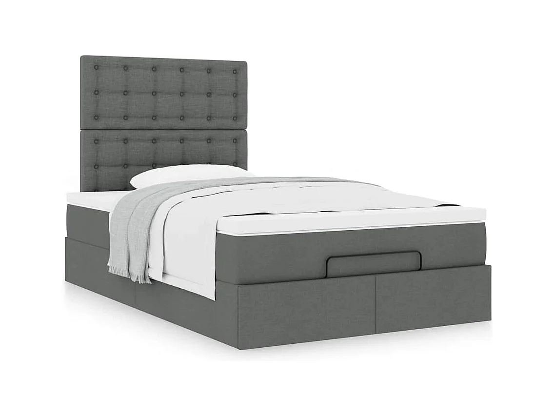 Cadre de lit ottoman avec matelas gris foncé 120x190 cm tissu