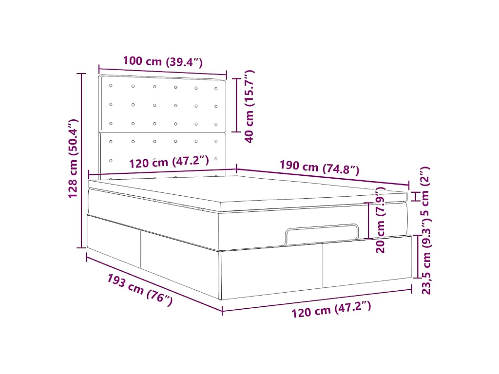 Ottoman-Bett mit Matratze Dunkelgrau 120x190 cm Stoff