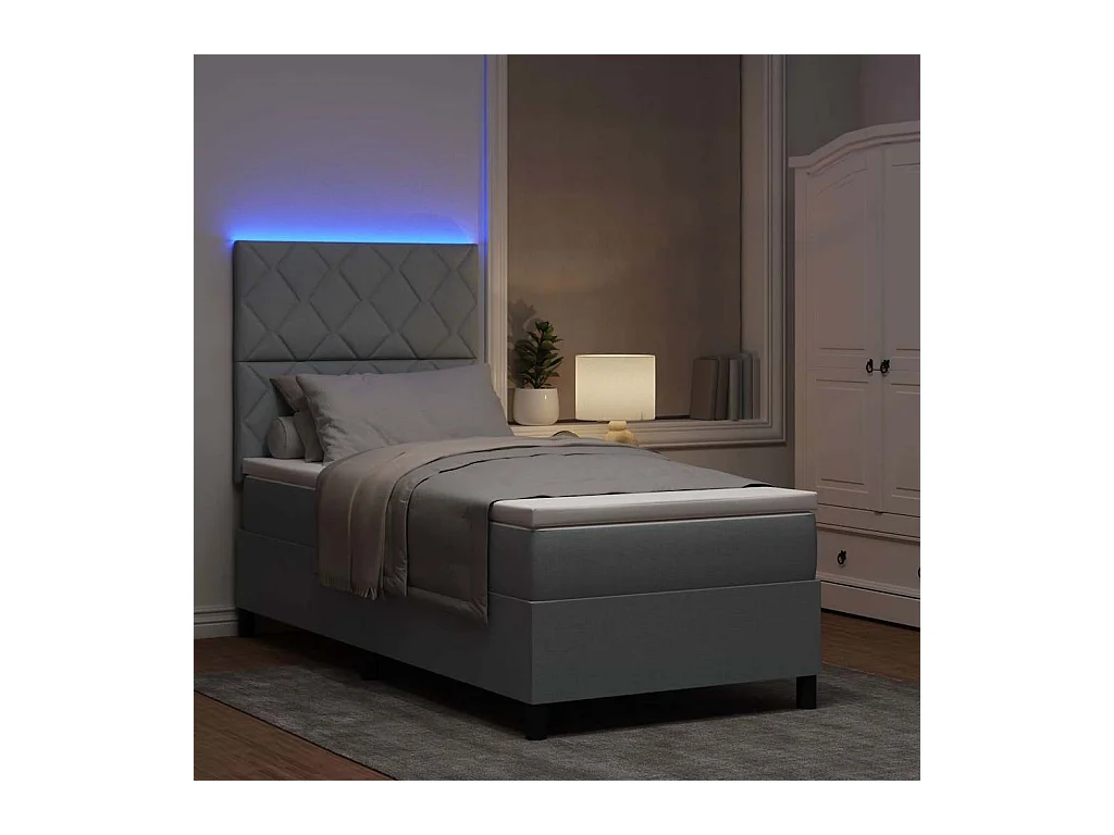 Lit à ressorts avec matelas Gris clair 100 x 200 cm tissu