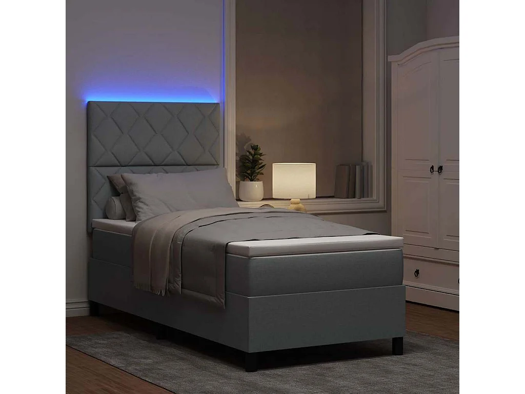 Lit à ressorts avec matelas Gris clair 100 x 200 cm tissu