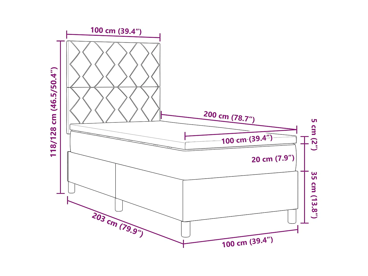 Boxspring bed met hoofdeinde Lichtgrijs 100 x 200 cm Stof