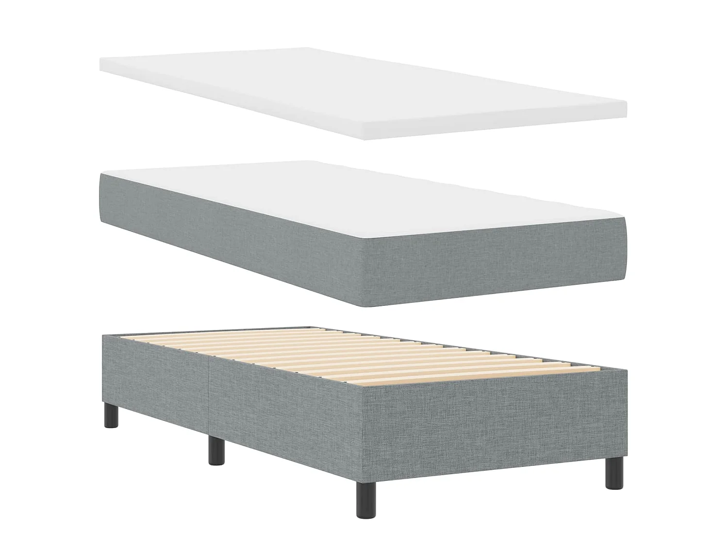 Cama tipo Box Spring con tiras LED Gris claro 100 x 200 cm tela