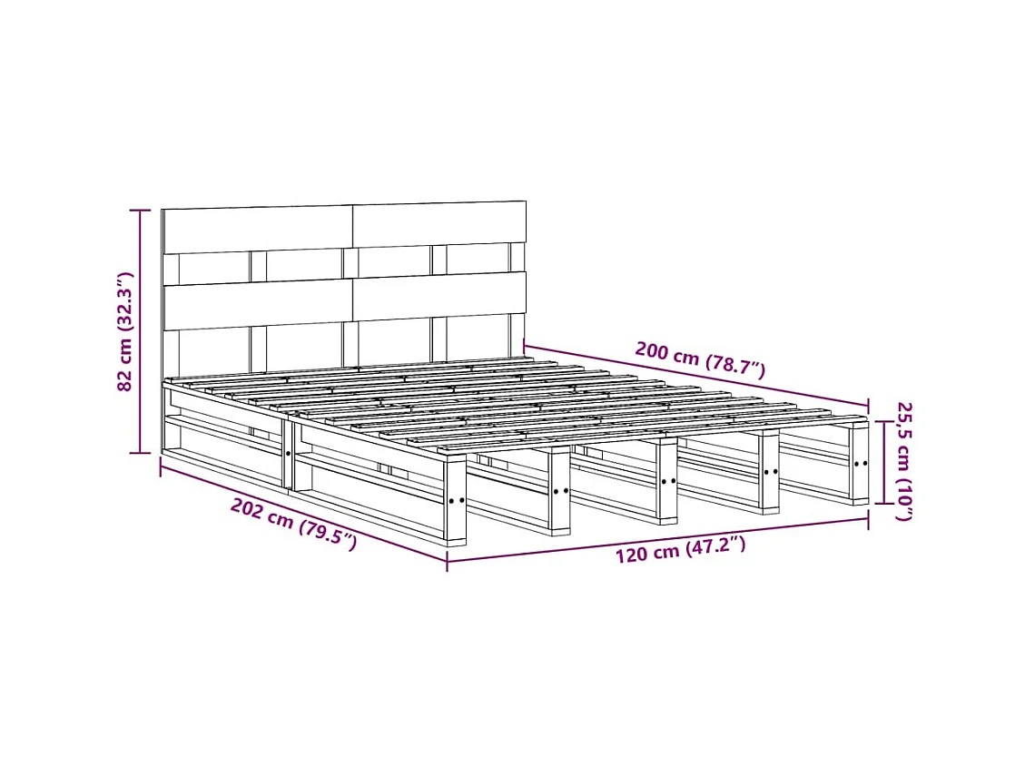 Letto senza Materasso Bianco 120x200 cm Legno Massello di Pino