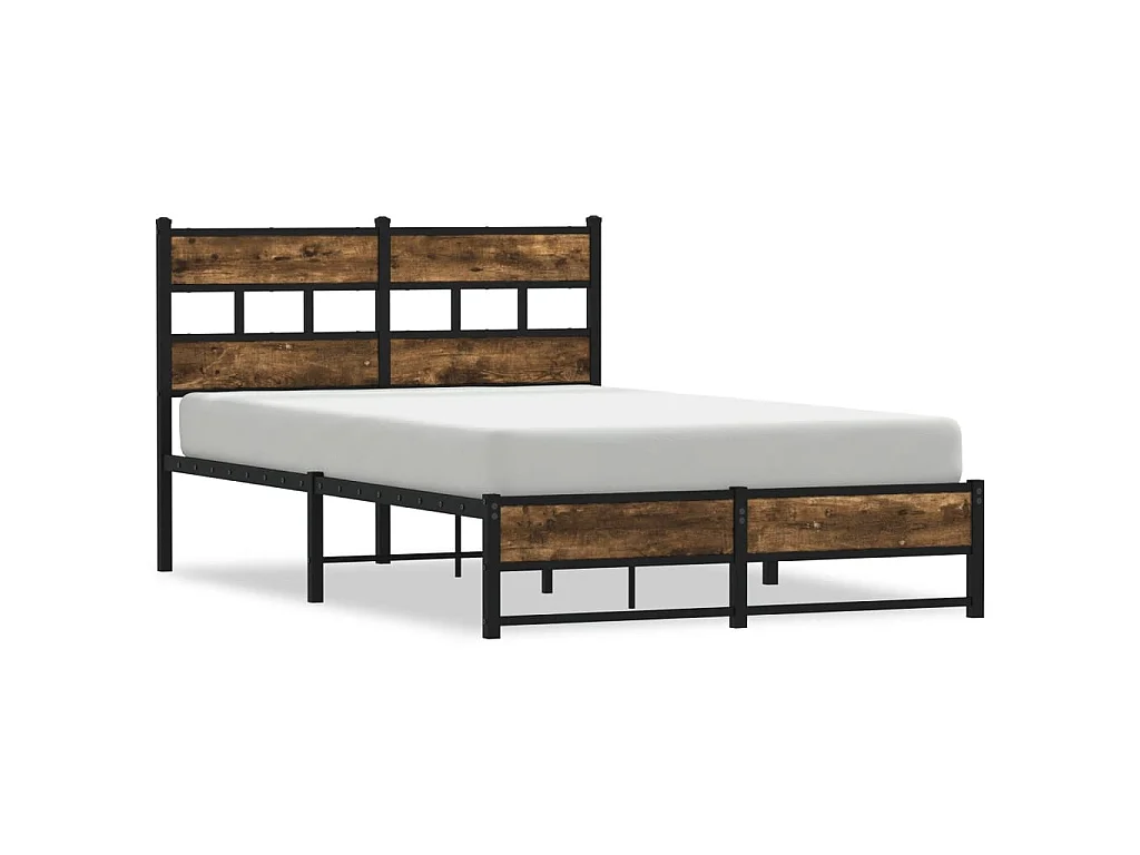 Cadre de lit en métal sans matelas chêne fumé 120x190 cm