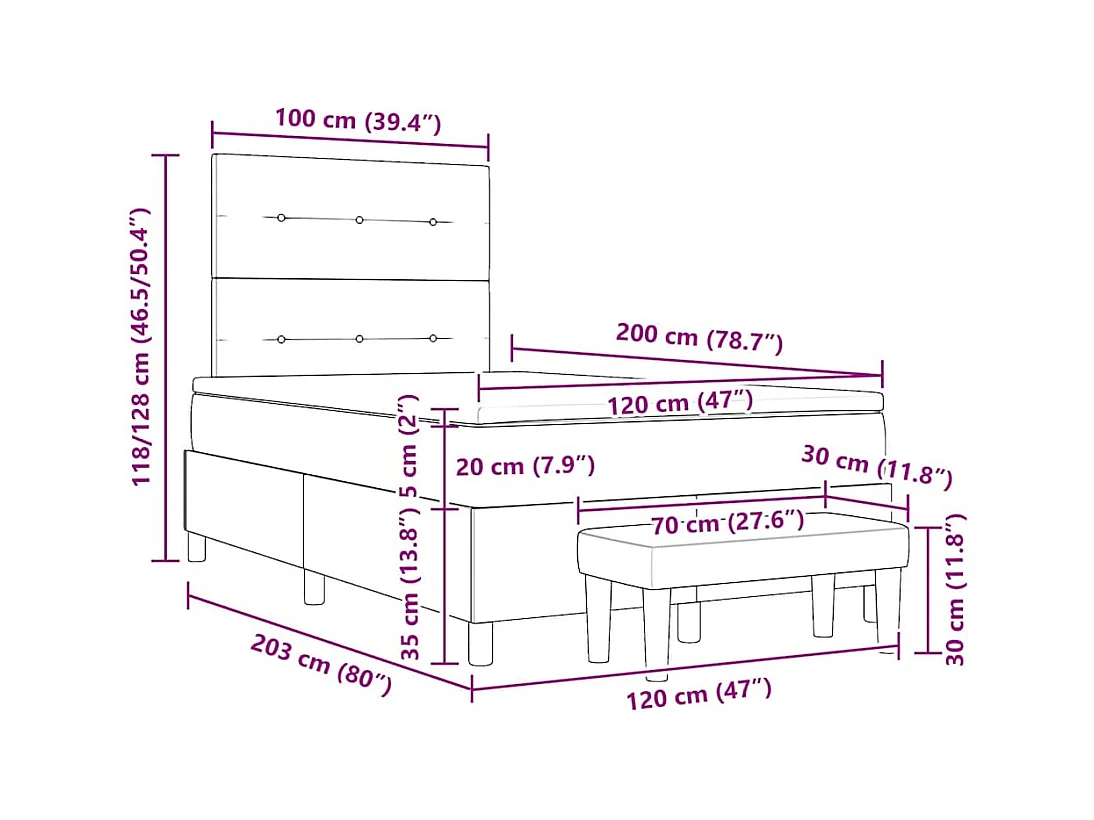 Boxspringbett mit Matratze Dunkelgrau 120 x 200 cm Samt