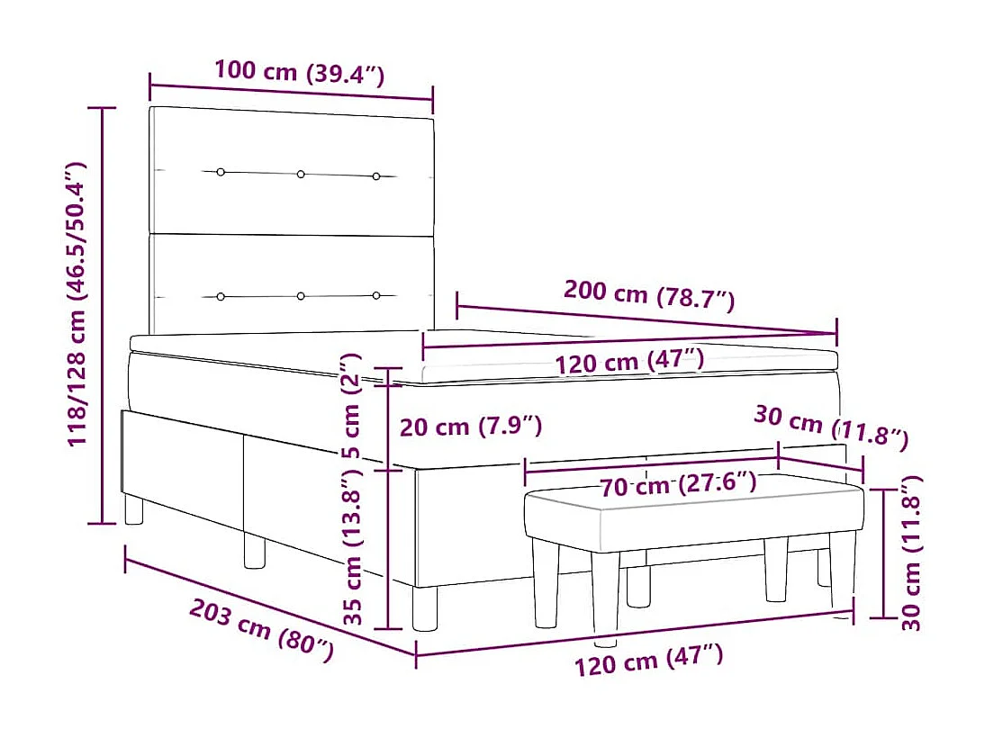 Boxspring bed met matras Donkergrijs 120 x 200 cm Fluweel