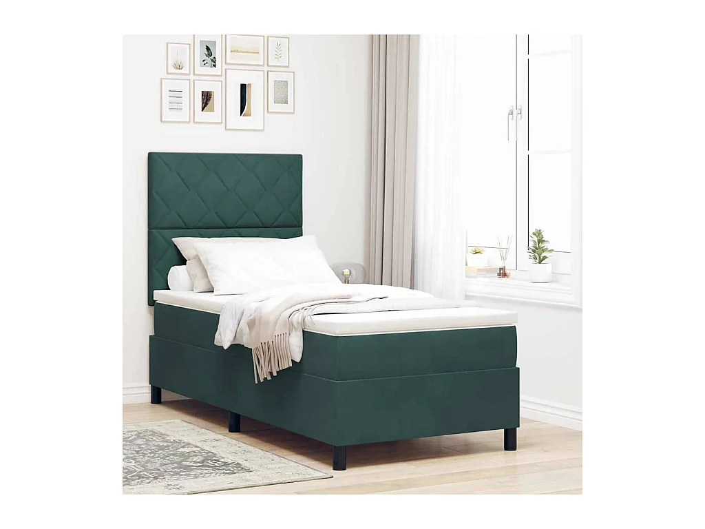 Letto a molle con materasso Verde scuro 100 x 200 cm Velluto