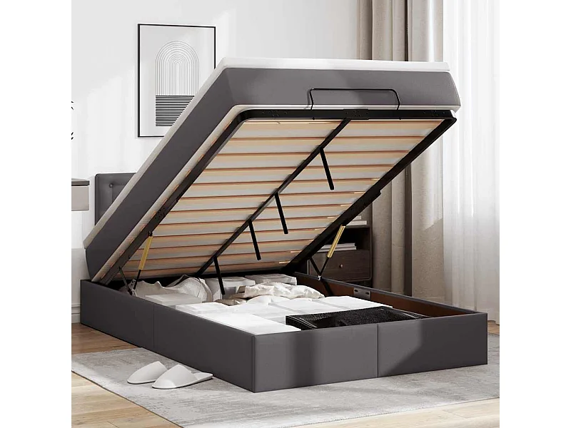 Cadre de lit ottoman avec matelas gris 120x200 cm similicuir
