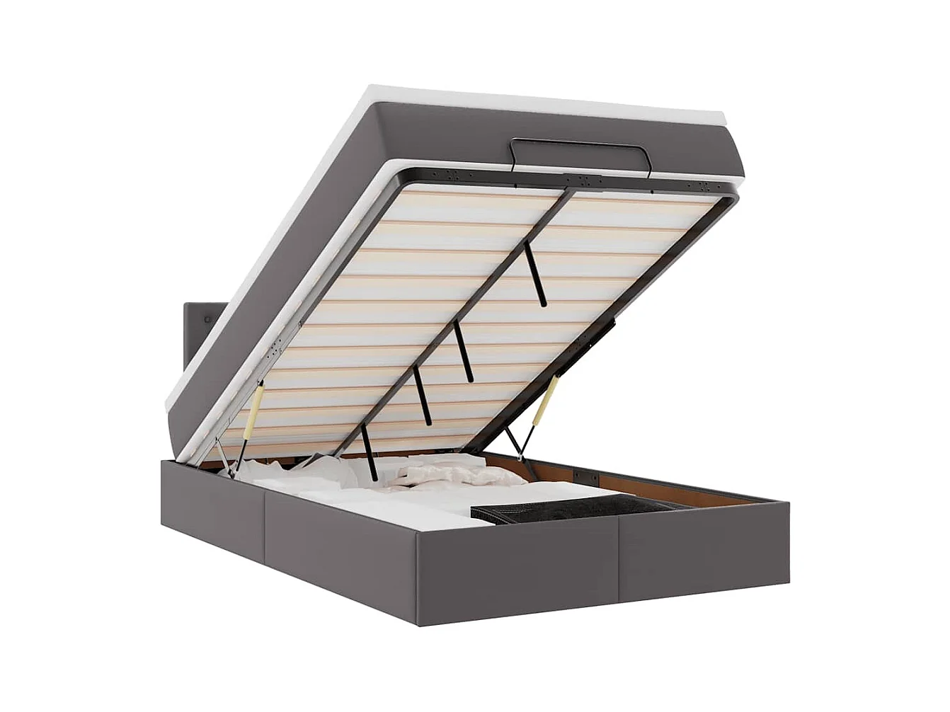 Cadre de lit ottoman avec matelas gris 120x200 cm similicuir