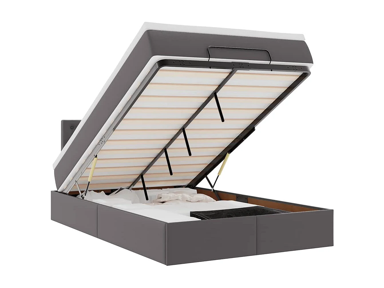 Cadre de lit ottoman avec matelas gris 120x200 cm similicuir