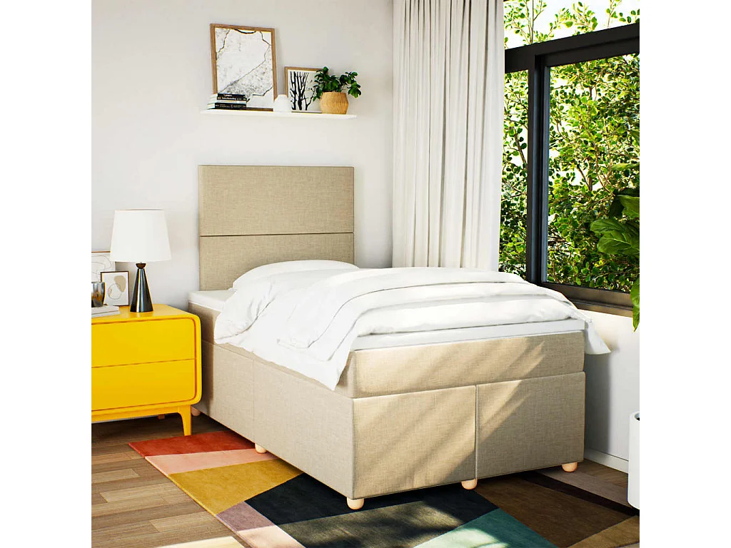 Boxspring met matras stof crèmekleurig 120x190 cm