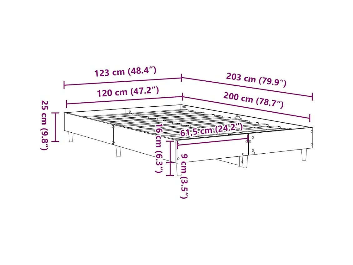 Bettgestell ohne Matratze Räuchereiche 120x200 cm Holzwerkstoff