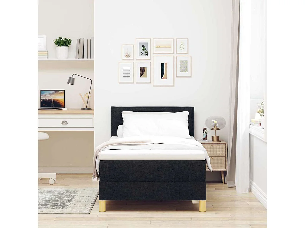 Lit à ressorts avec matelas Noir 100 x 200 cm tissu
