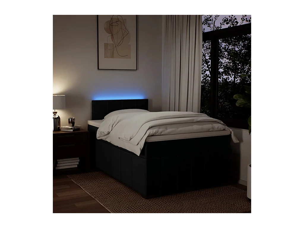 Cama box spring con colchón tela negro 120x190 cm