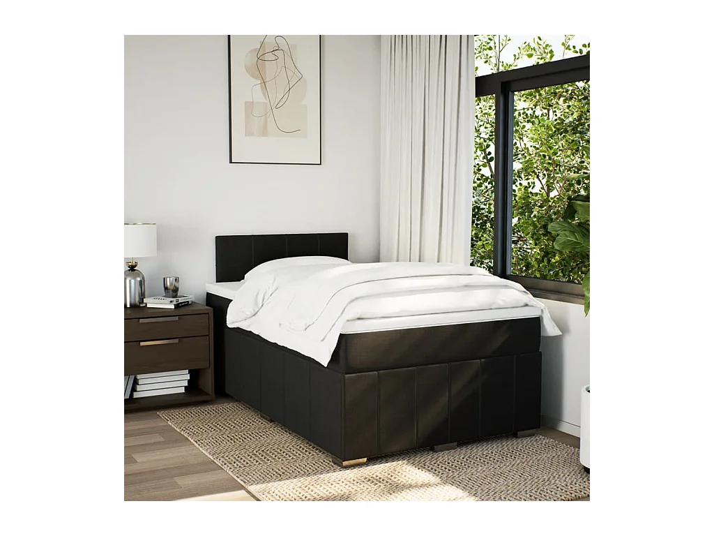Cama box spring con colchón tela negro 120x190 cm